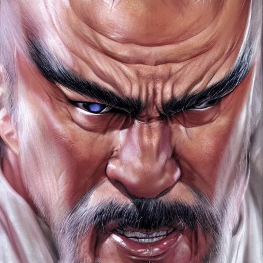 Prompt: Heihachi Mishima from Tekken, calm expression, spiky side hair, closeup character portrait art by Donato Giancola, Craig Mullins, digital art, trending on artstation