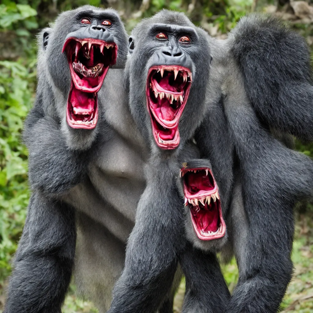 Prompt: demonic gorilla, fangs, vicious