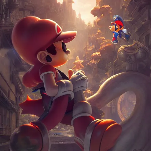 Prompt: A fusion of mario and sonic, ultra realistic, concept art, intricate details, dark, highly detailed, photorealistic, octane render, 8k, unreal engine, art by artgerm and greg rutkowski and alphonse mucha