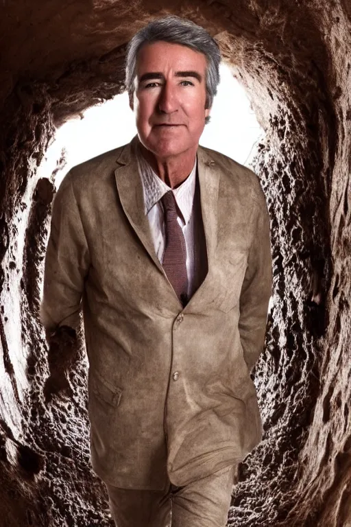 Image similar to cinematic still randy mantooth covered in mud stuck inside a giant flash hole, 4 k, dramatic lighting