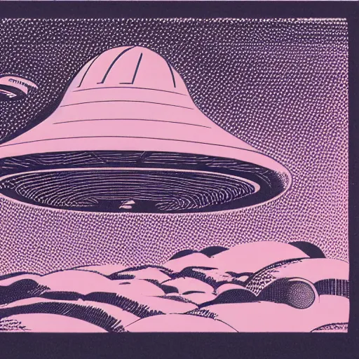 Image similar to a risograph of a ufo