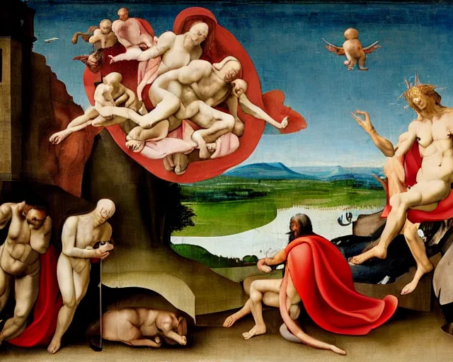 Prompt: The Creation Of Adam by Michelangelo painting by Hieronymus Bosch