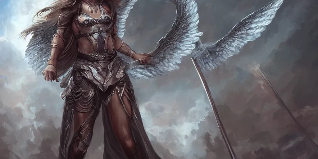 Image similar to female angel warrior. digital art, detailed by magali villeneuve