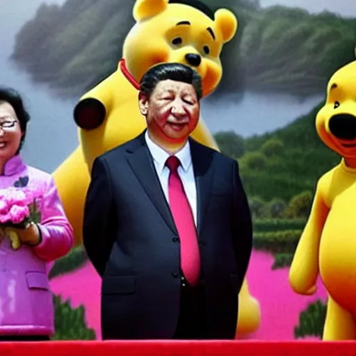 Prompt: Xi Jinping looking like Winnie the Pooh, caricature
