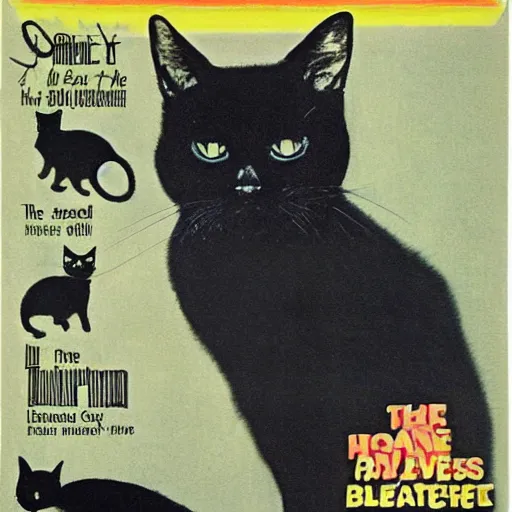 Image similar to cover for a magazine called'the black cat ', high quality scan, 1 9 7 0