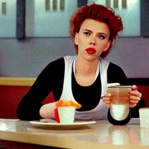 Image similar to a still of Scarlett Johansson as a waitress at the double r diner in Twin Peaks (1990)