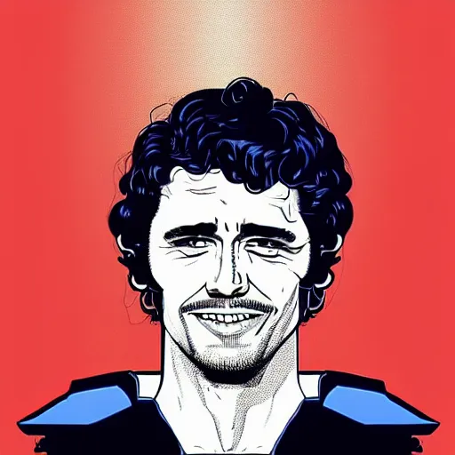 Prompt: “ james franco retro minimalist portrait by jean giraud, moebius starwatcher, high detail, linework, sharp, smooth face, color comic, 8 k ”