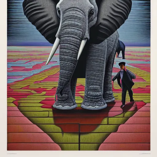 Image similar to an artistic portrait of elephant in full tailored suit by Escher Casey Weldon, behance contest winner, colorful