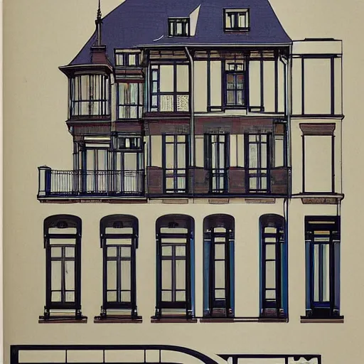 Image similar to Architectural plan of an art nouveau house in Brussels designed by Victor Horta.