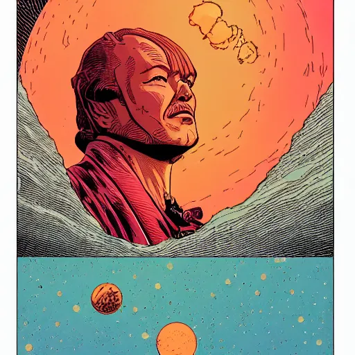 Prompt: elon musk retro minimalist portrait moebius starwatcher comic by jean giraud, portrait 8 k