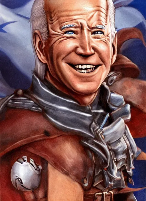 Image similar to a full portrait photo of biden in final fantasy ix style, f / 2 2, 3 5 mm, 2 7 0 0 k, lighting, perfect faces, award winning photography.