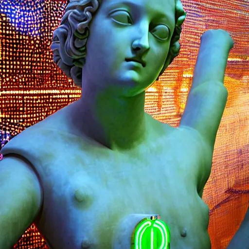 Prompt: renaissance statue surrounded by neon abstract art, highly detailed