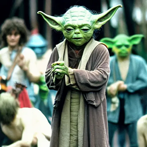 Image similar to yoda performing at woodstock