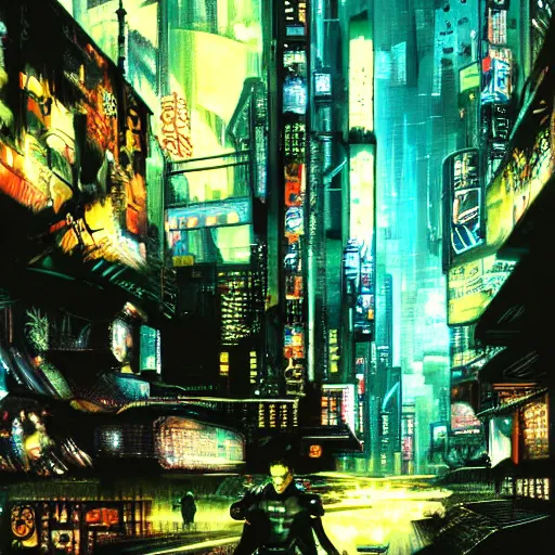 Image similar to futuristic cyberpunk bladerunner by yoshitaka amano