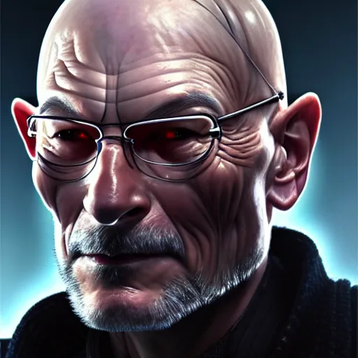 Prompt: portrait painting of a cyberpunk ork doctor muscular patrick stewart with fangs and tusks, ultra realistic, concept art, intricate details, eerie, highly detailed, photorealistic, octane render, 8 k, unreal engine. art by artgerm and greg rutkowski and charlie bowater and magali villeneuve and alphonse mucha