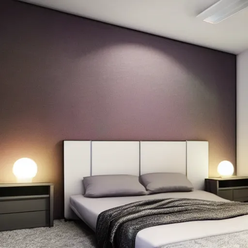 Image similar to govee led strip lighting in bedroom, scene, colourful, 8 k, unreal engine, realistic, house and home,