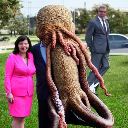 Prompt: a politician photo op with a tentacle monster