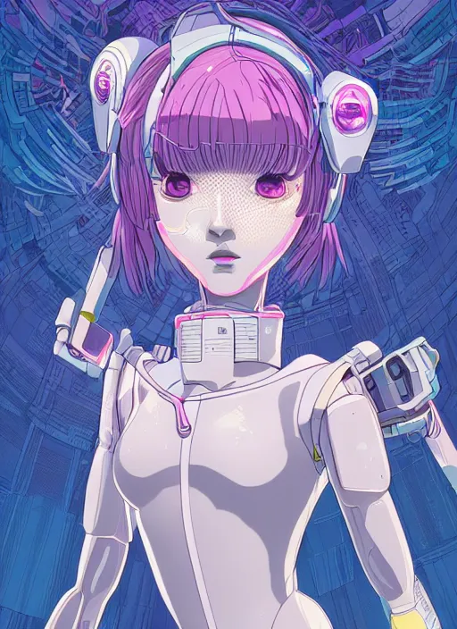 Image similar to a ultra beautiful detailed line art illustration of rei ayanami, centered, by dan mumford and moebius and beeple, trending on artstation, pastel color, dim dusk lighting, cinematic lighting, detailed lighting, volumetric lighting, realistic, f 8, 4 k hd wallpaper, poster, yellow and purple color scheme