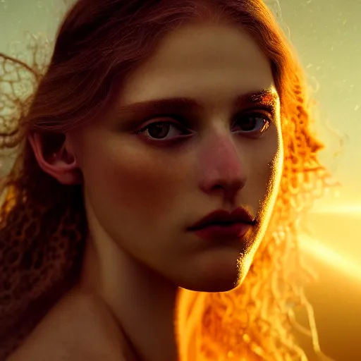 Prompt: photographic portrait of a stunningly beautiful female renaissance germanic pagan, in soft dreamy light at sunset, god rays, contemporary fashion shoot, by edward robert hughes, annie leibovitz and steve mccurry, david lazar, jimmy nelsson, breathtaking, 8 k resolution, extremely detailed, establishing shot, artistic, hyperrealistic, perfect face, octane render