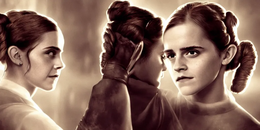 Image similar to Emma Watson as Princess Leia, 4k wallpaper, movie poster, cinematic