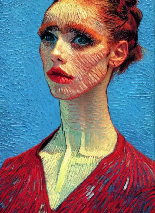 Image similar to !! detailed beautiful symmetrical portrait of a beautiful parisian dancer!!, detailed face, symmetrical painting, beautiful expressionist oil painting masterpiece, 8 k resolution, by van gogh, smooth, sharp focus, pastel color palette, trending on artstation