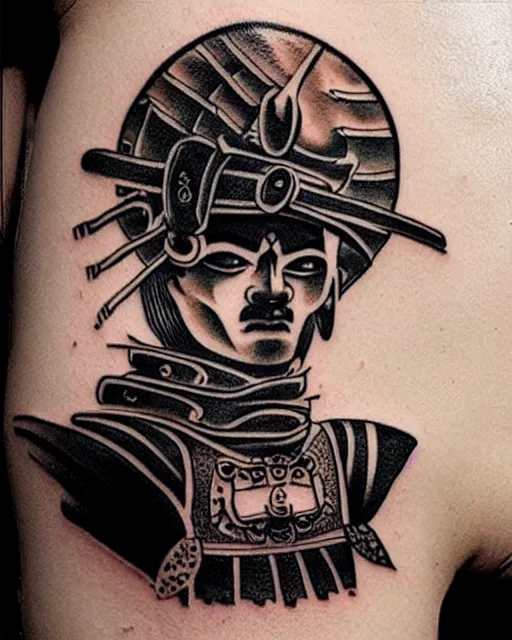 Prompt: samurai tattoo, negative space