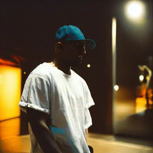 Prompt: photo of Kanye west at canadas wonderland cinestill, 800t, 35mm, full-HD