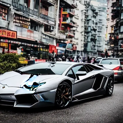 Image similar to a Lamborghini Aventador parked on a busy street in Chongqing China