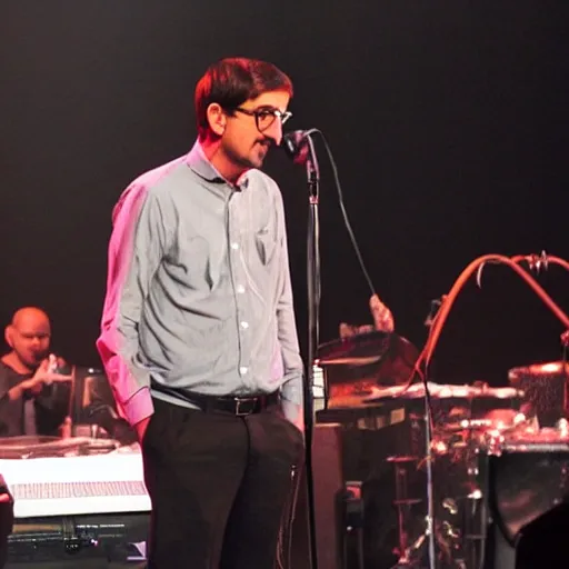 Prompt: Louis Theroux in concert, rapping