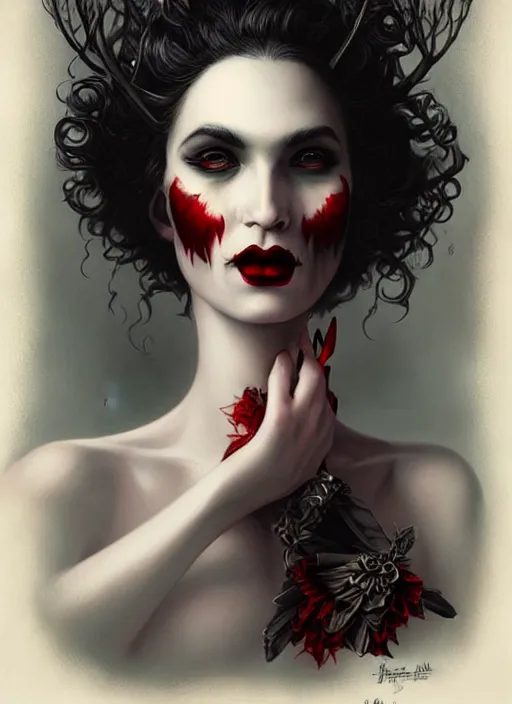 Image similar to friendly regal vampiric woman portrait by james jean, manuel sanjulian, tom bagshaw