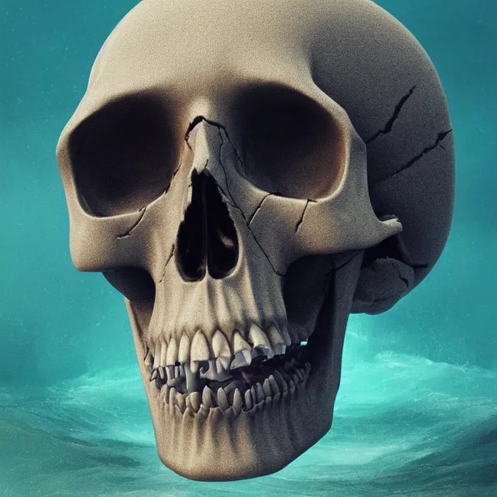 Image similar to a skull emerging from the ocean, intricate abstract. sharp teeth. delicate artwork. by tooth wu, wlop, beeple, dan mumford. octane render, trending on artstation, greg rutkowski very coherent symmetrical artwork. cinematic, hyper realism, high detail, octane render, 8 k, depth of field, bokeh. chrome accents.