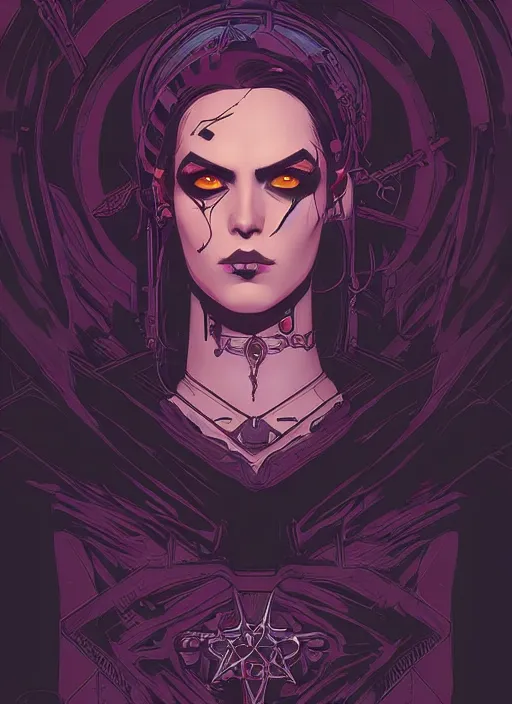 Image similar to portrait of beautifull goth maiden, warhammer, cyberpunk, artstation, art by petros afshar, tom whalen, laurie greasley and greg rutkowski