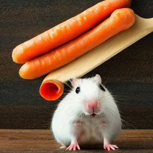 Image similar to a hamster with a horse head eating a carrot