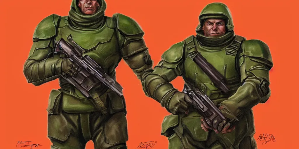 Image similar to doomguy as a soviet soldier, portrait, concept art, art by artgerm