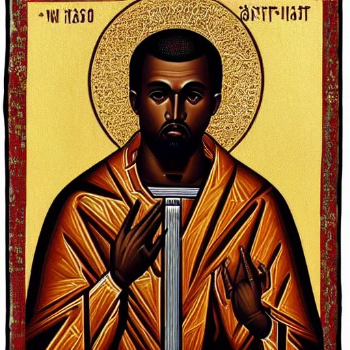 Prompt: kanye west, kanye portrait, ancient byzantine icon, roman catholic icon, saintly, orthodox