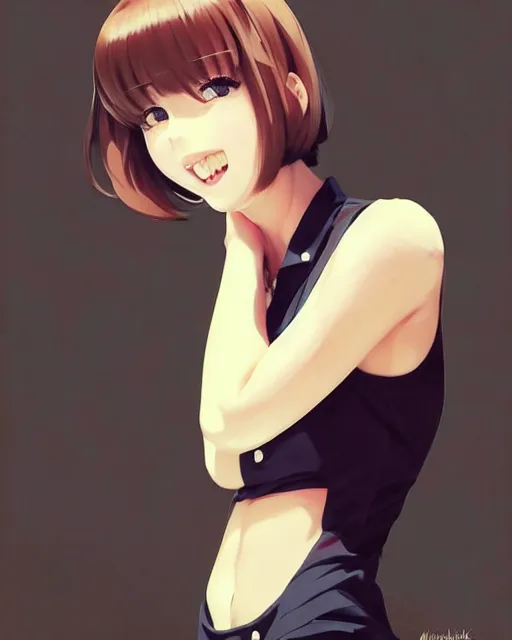 Image similar to cute girl wearing tank suit, seductive pose and smile. | very very anime!!!, fine - face, audrey plaza, realistic shaded perfect face, fine details. anime. realistic shaded lighting poster by ilya kuvshinov katsuhiro otomo ghost, magali villeneuve, artgerm, jeremy lipkin and michael garmash and rob rey