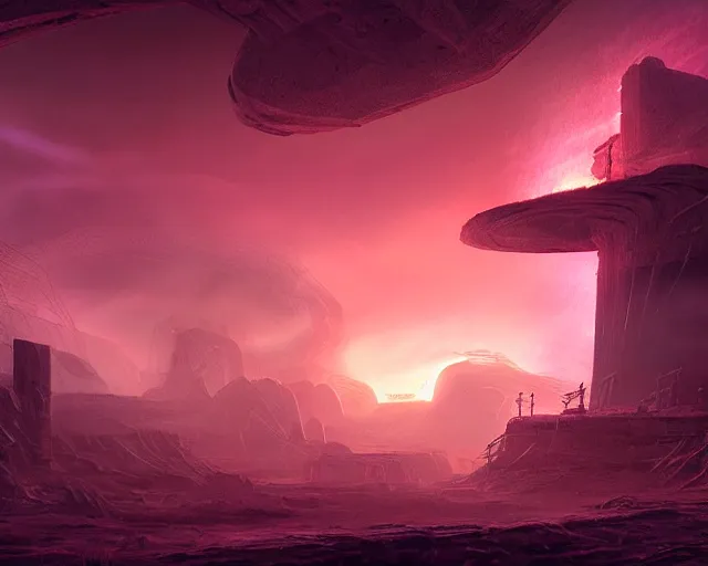 Image similar to galactic civilization, ambient, ruins, digital art, detailed, volumetric lighting