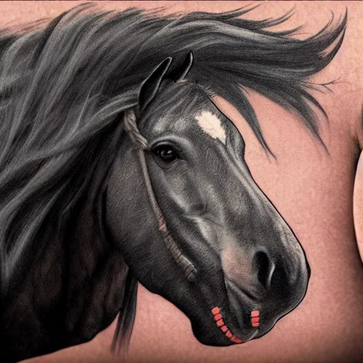 Image similar to horse with face tatoos, 8 k detailed concept art