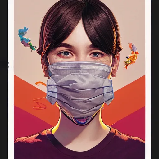 Image similar to portrait of people with sanitary mask, Tristan Eaton, artgerm, Victo Ngai, RHADS, ross draws