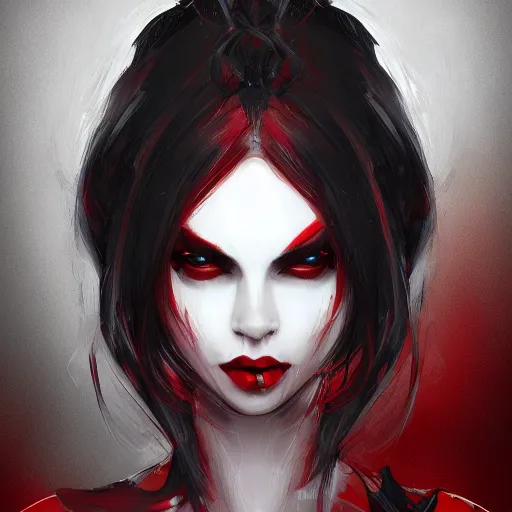 Image similar to dark witch character red and black colors, highly detailed, digital painting, artstation, concept art, smooth, sharp focus, illustration