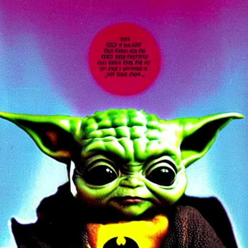 Image similar to batman forever starring baby yoda, movie poster art