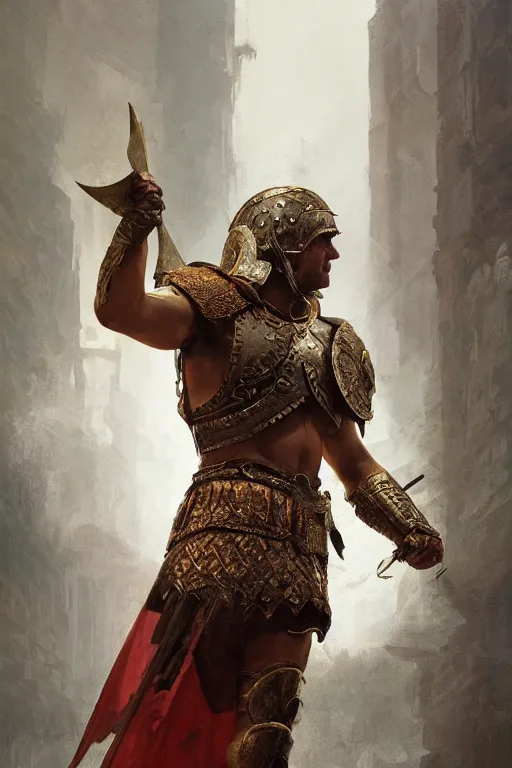 Prompt: a gladiator in roman times, intricate, elegant, volumetric lighting, scenery, digital painting, highly detailed, artstation, sharp focus, illustration, concept art,ruan jia, steve mccurry