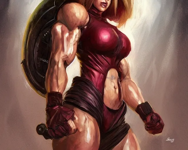 Image similar to portrait of samus aran as a very attractive female bodybuilder battle nun, elegant, fantasy, hd shot, digital portrait, beautiful, artstation, comic style, by artgerm, guy denning, jakub rozalski, magali villeneuve and charlie bowater