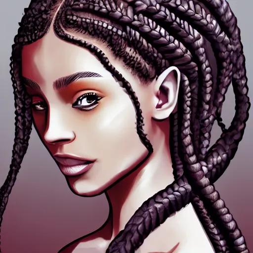 Prompt: a young latin woman with braids that looks like a the wrinkles of a brain, philosophy, white robes, digital art painting, trending on artstation, featured on deviantart
