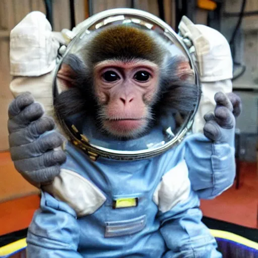 Prompt: a monkey wearing a space suit