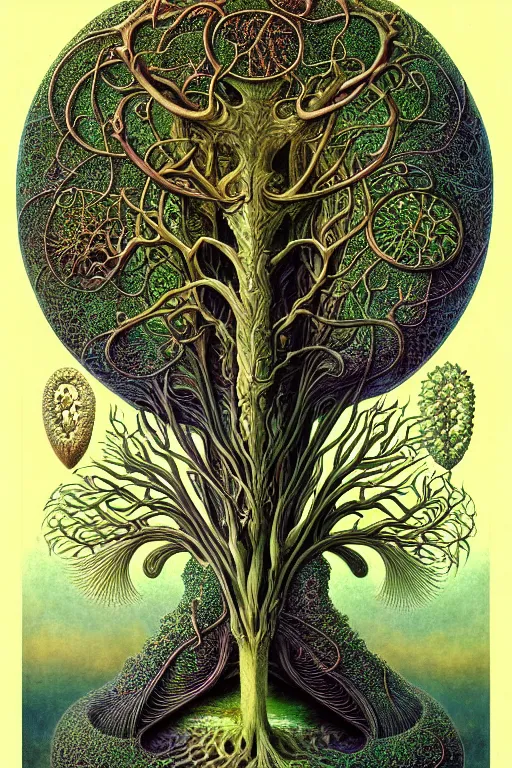 Image similar to tree of life by roger dean and andrew ferez, art forms of nature by ernst haeckel, divine chaos engine, symbolist, visionary, art nouveau, botanical fractal structures, organic, detailed, realistic, surreality