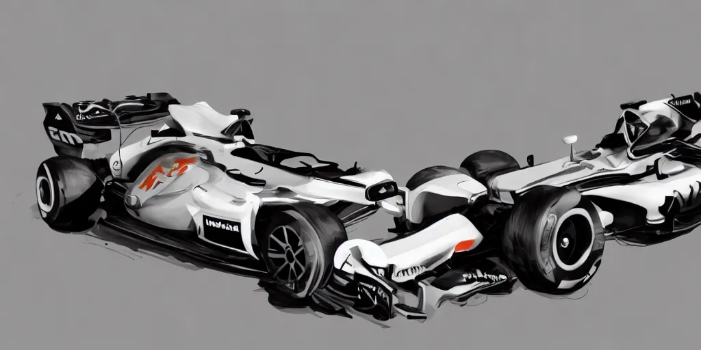 Image similar to hybrid design between McLaren MCL34 F1 car and Ford Mustang. No background, concept art style.