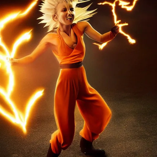 Image similar to photo of jessica alba as super saiyan powering up by annie leibovitz