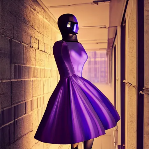 Image similar to a cyberpunk dress, violet color scheme, photorealist, studio photograph, 4 k
