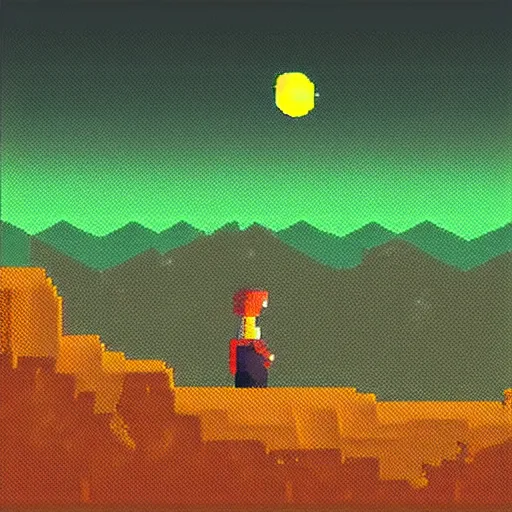 Image similar to pixelart Cthulhu, landscape, horizon, lunar, moon, backlit